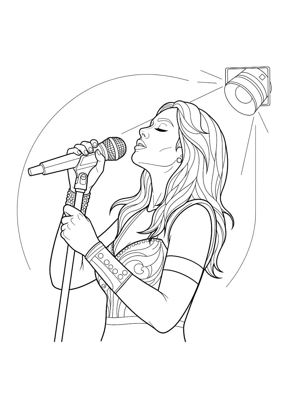 Desenho de Cantora com Microfone para colorir