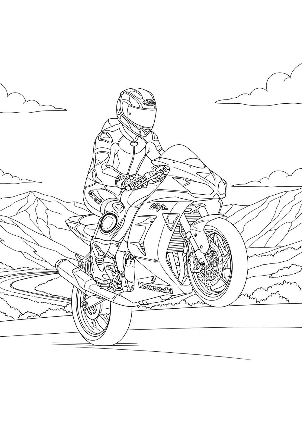 Moto Kawasaki para colorir