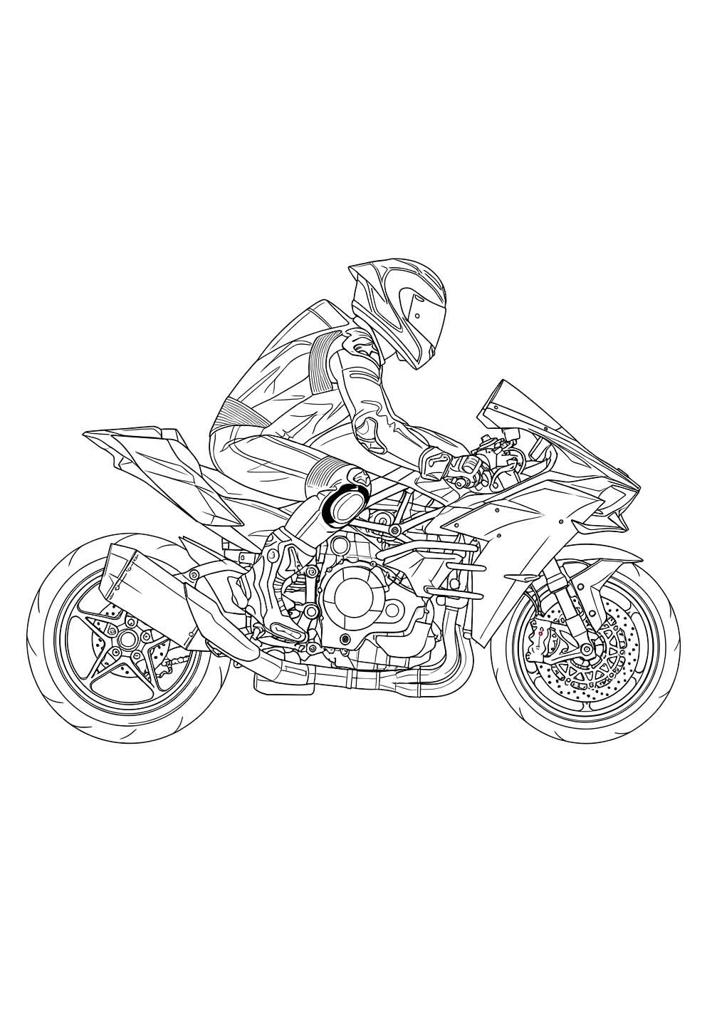 Desenho de Moto Kawasaki e Motociclista para pintar
