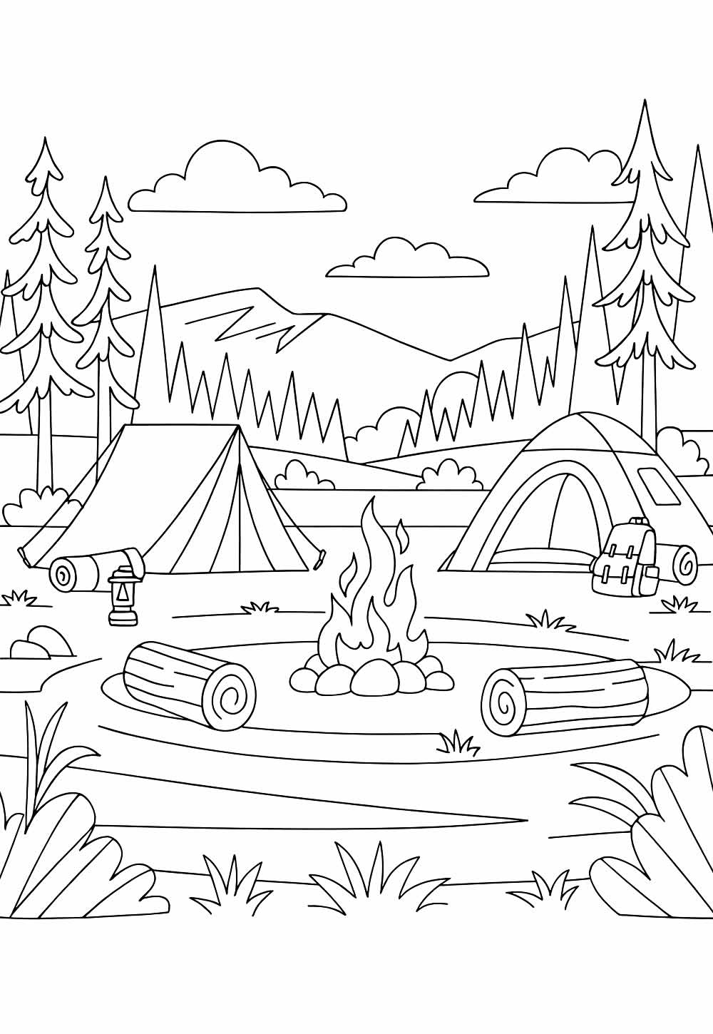 Desenho de Natureza e Barracas para colorir