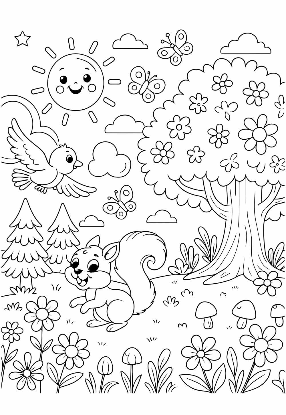 Desenho Fofo de Natureza com Animais para colorir