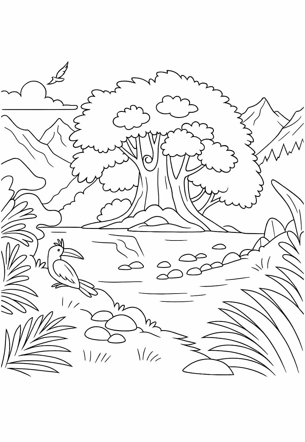 Desenho de Árvore na Natureza para colorir