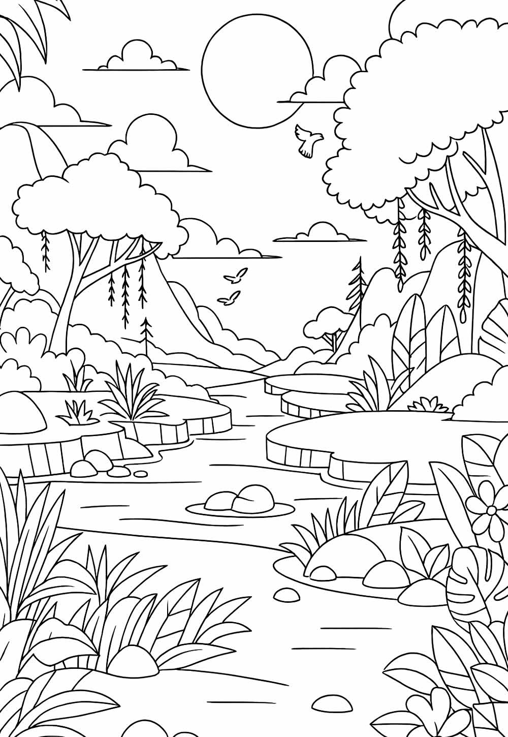Desenho de Paisagem Natural para pintar