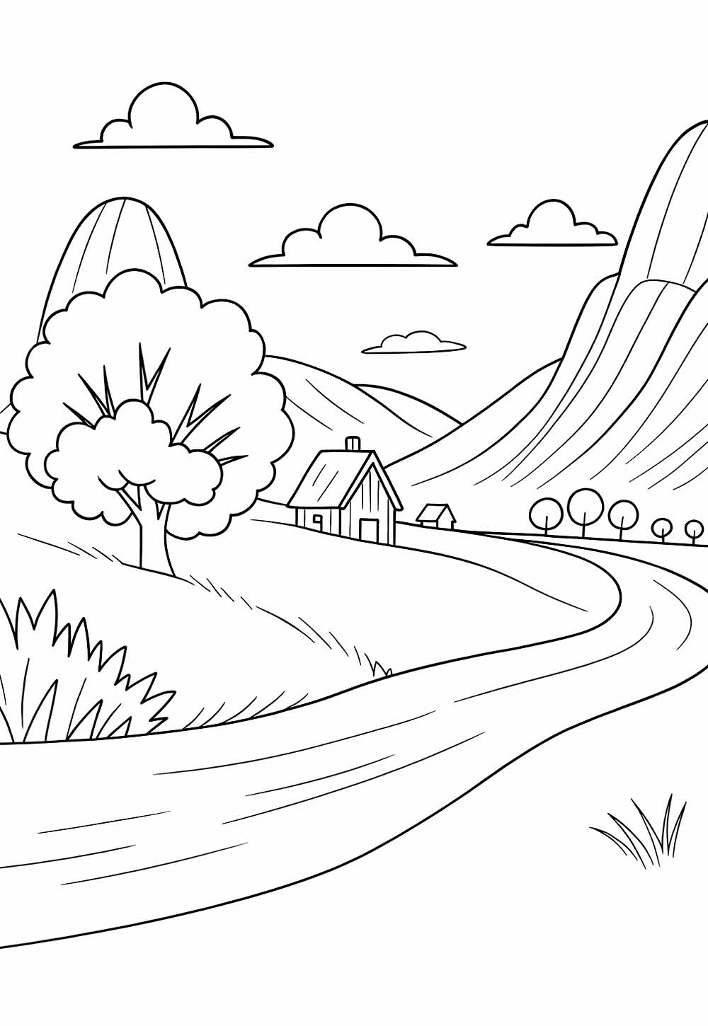 Desenho Árvore Montanha Rua Colorir