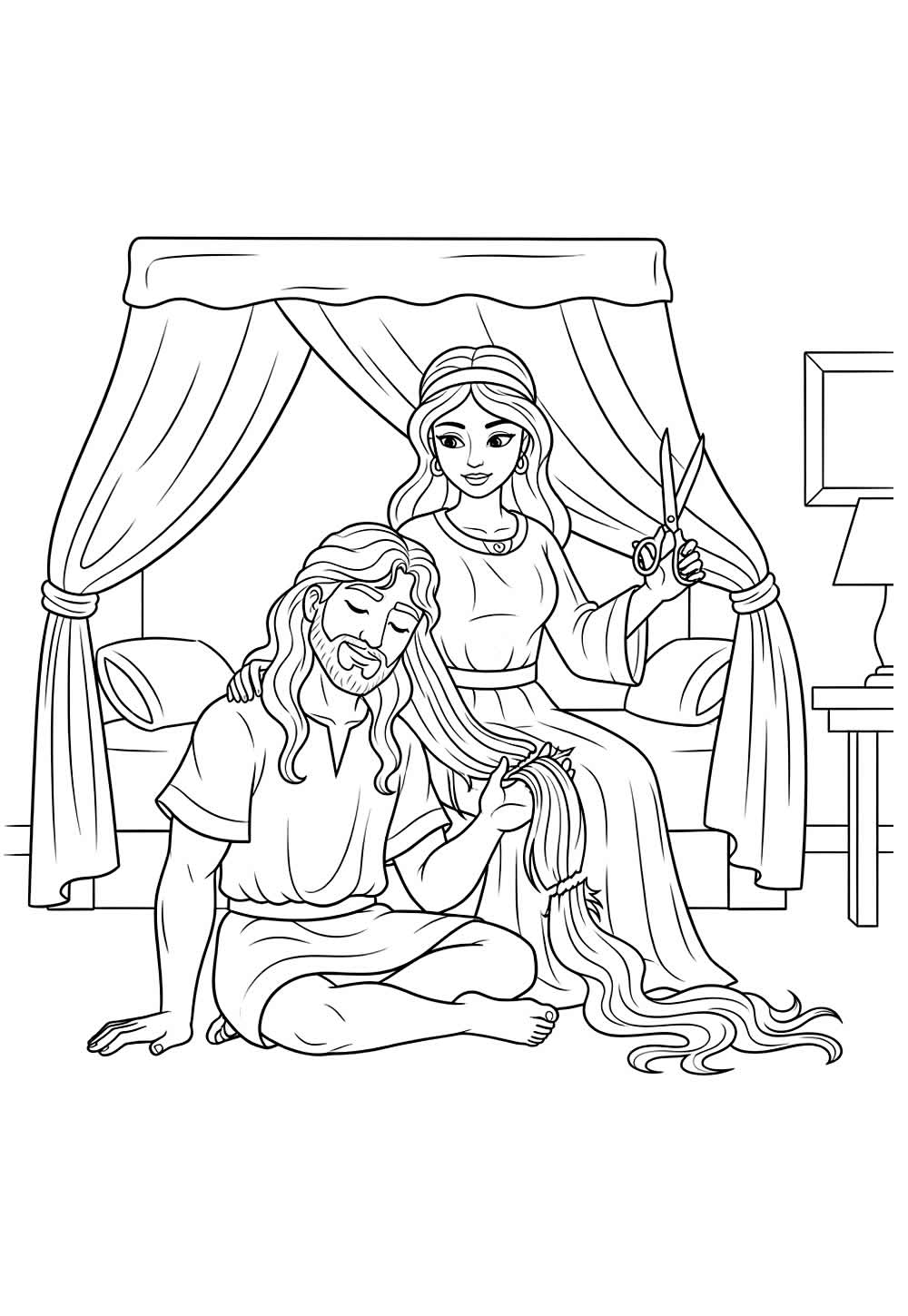 Desenho de Sansão e Dalila para colorir