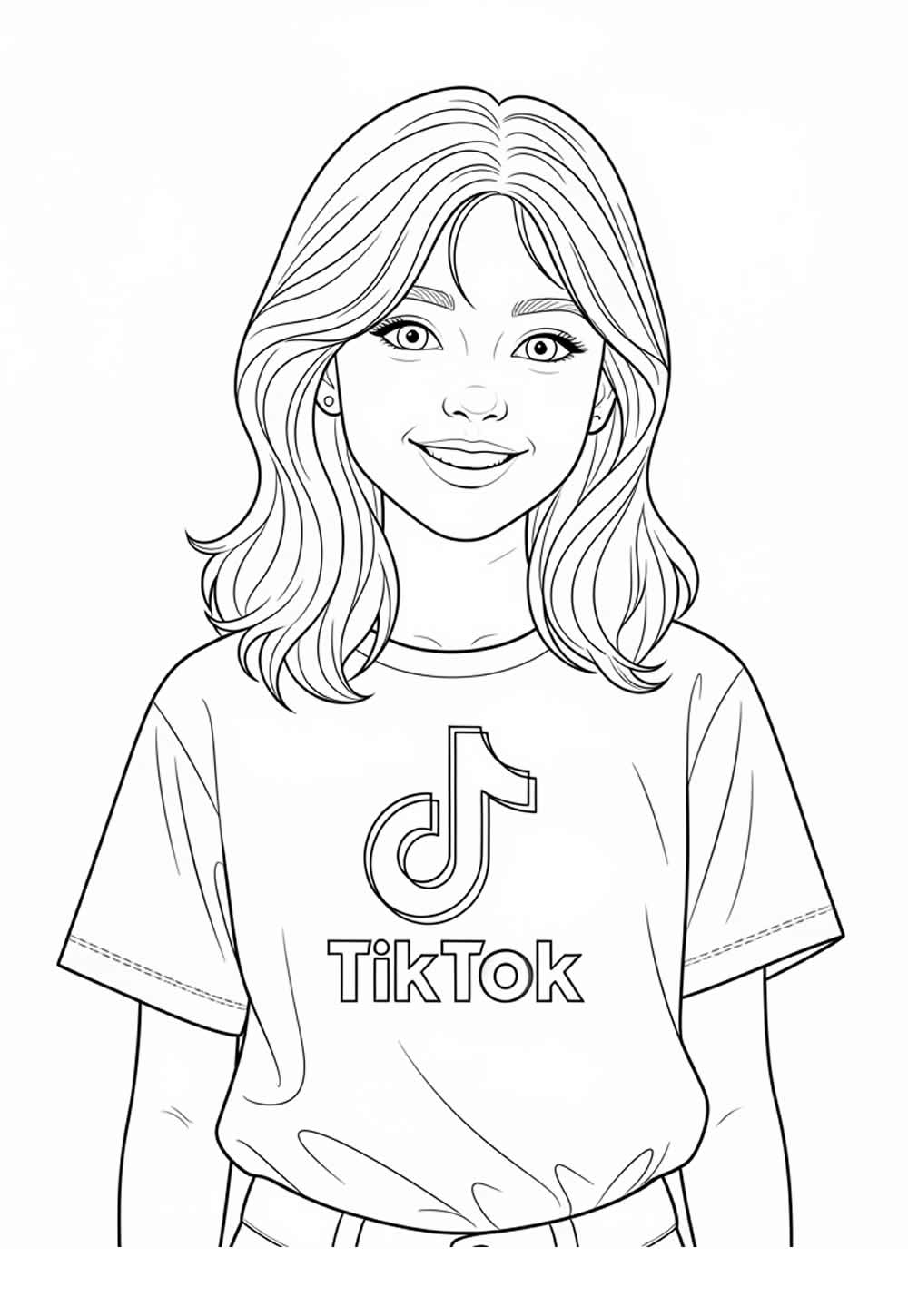 Desenho de Menina com Camisa de TIkTok para colorir