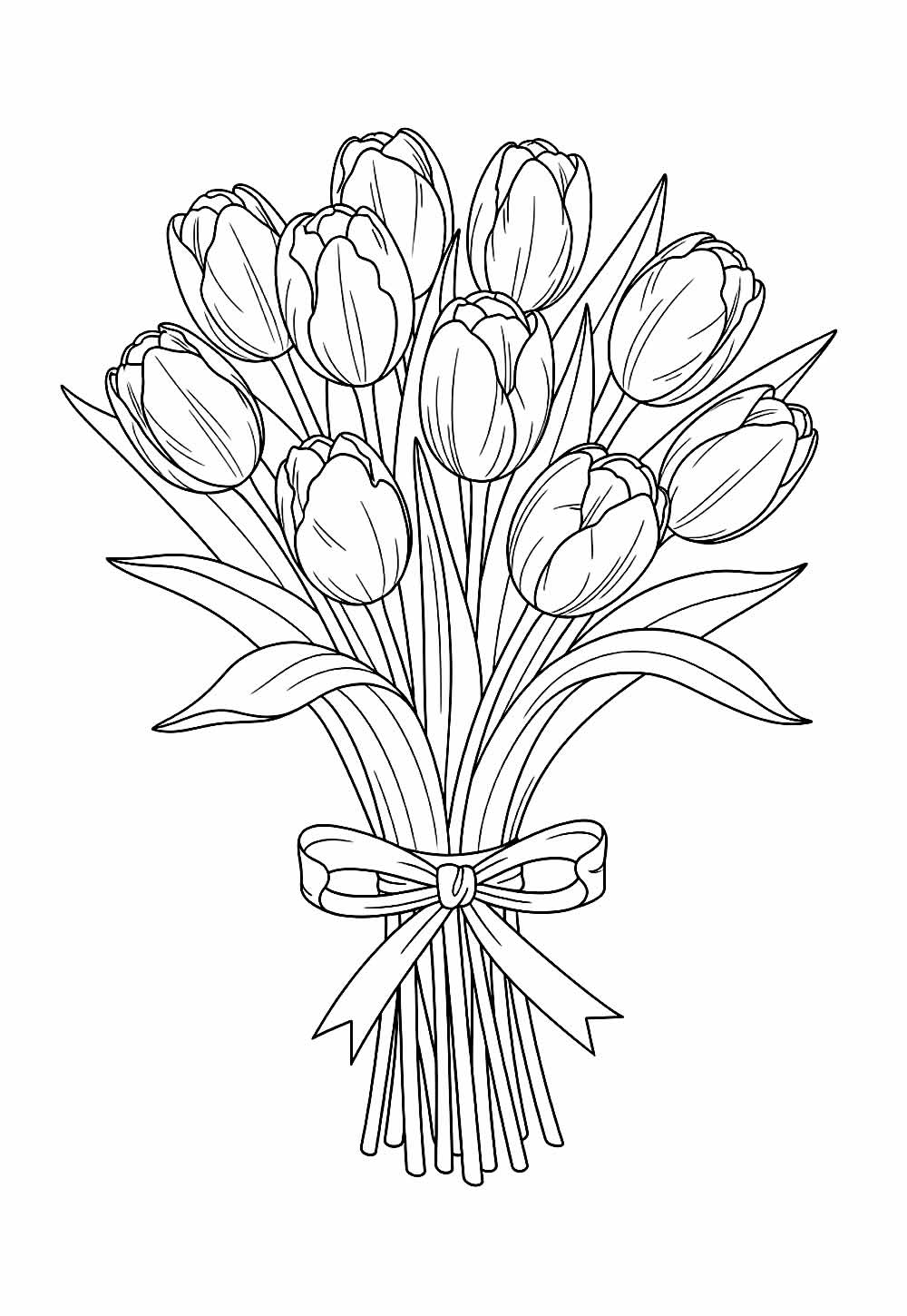 Desenho de Tulipas para pintar - Buquê de Flores