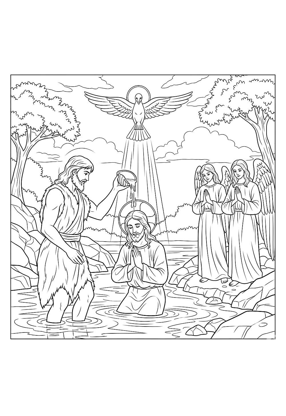 Desenho do Batismo de Jesus para colorir