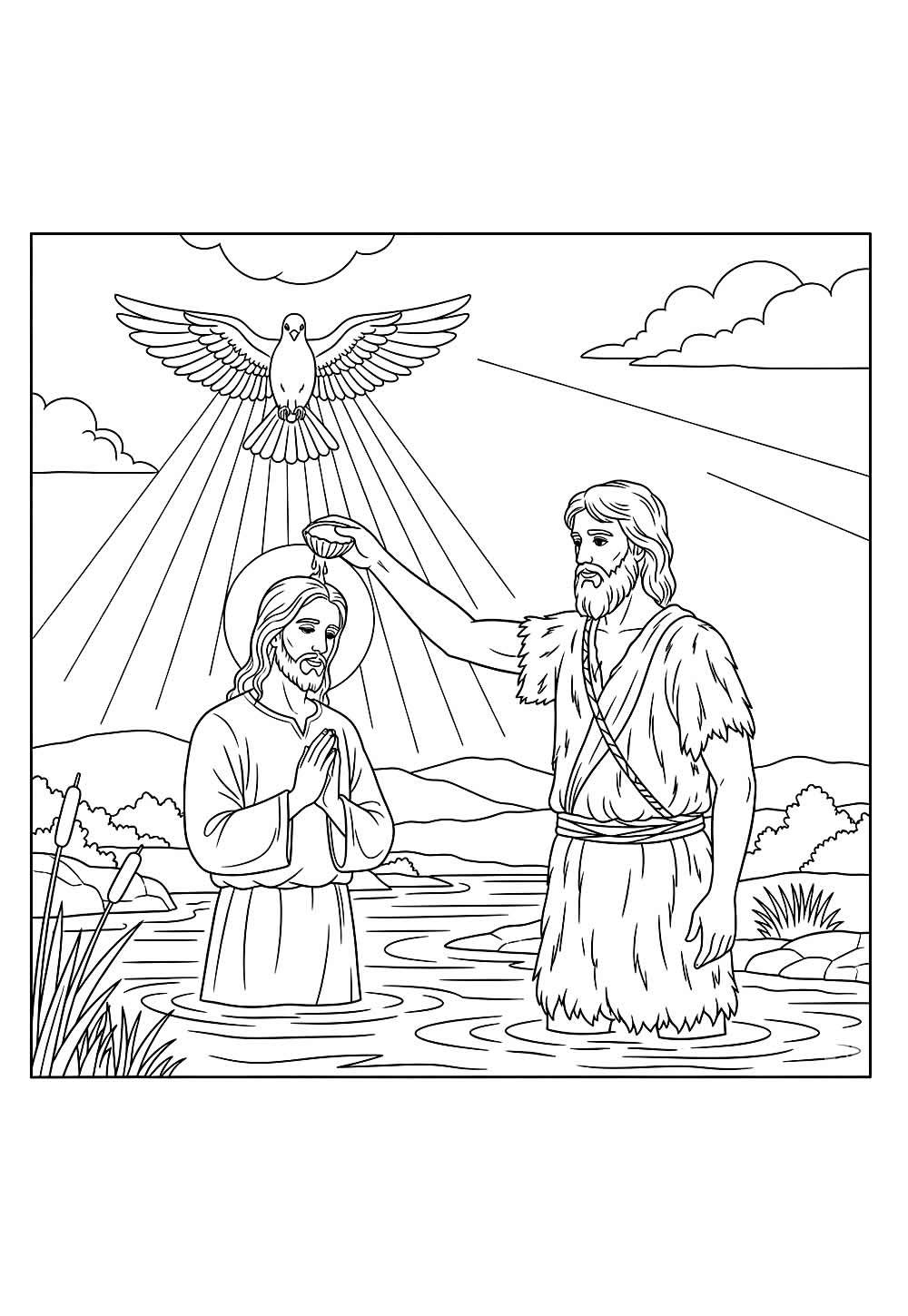 Desenho do Batismo de Jesus Cristo para pintar