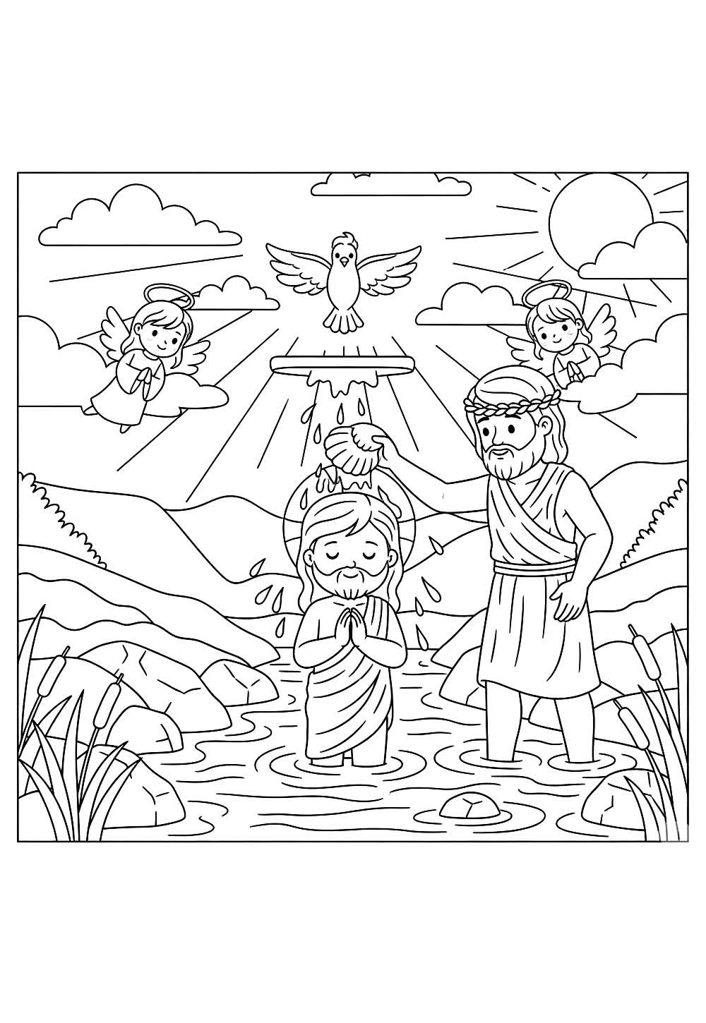 Batismo de Jesus para colorir