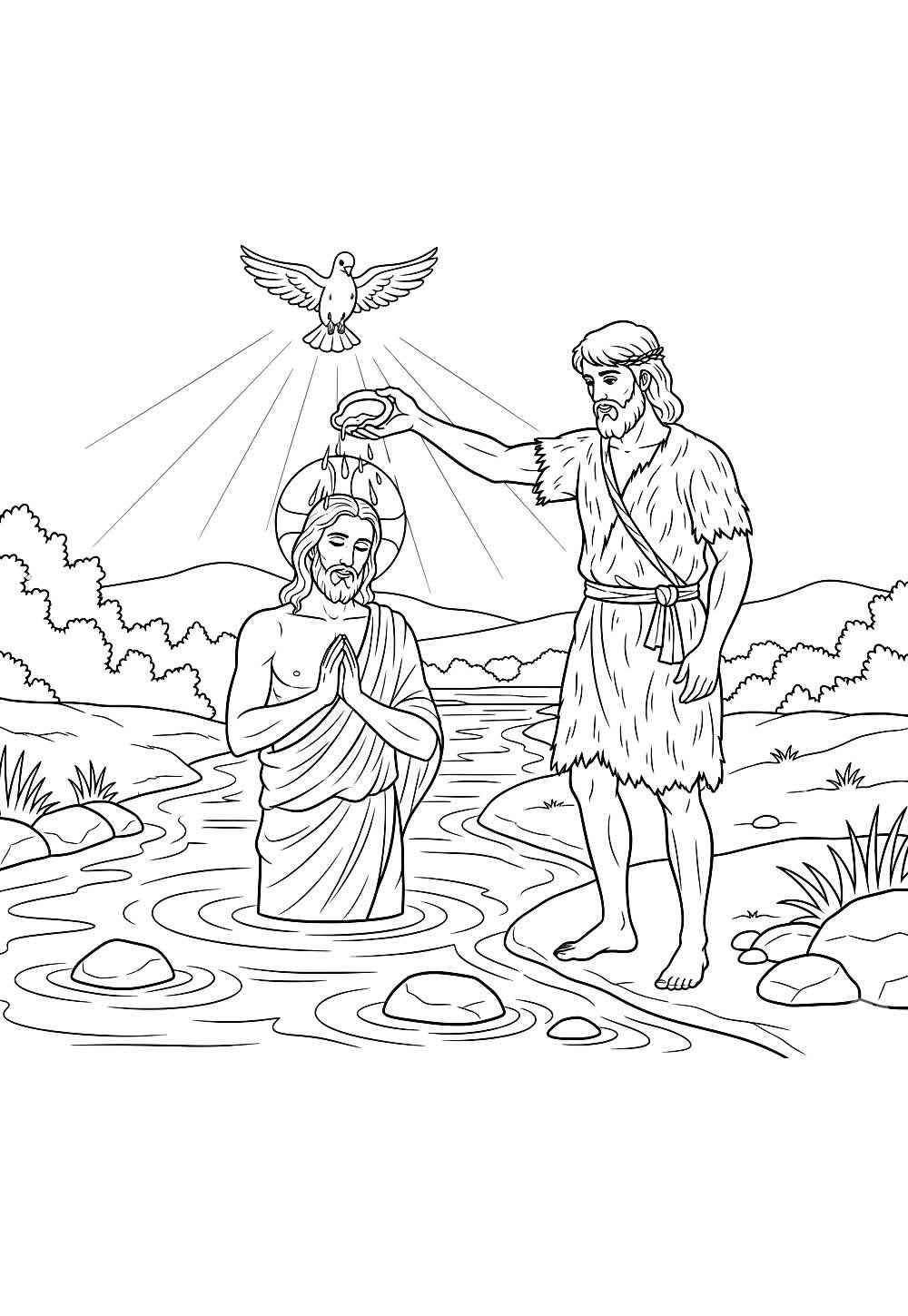 Batismo de Jesus para colorir