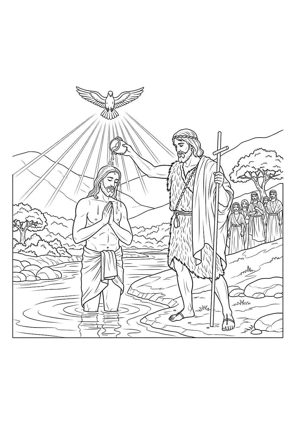 Desenho do Batismo de Jesus para imprimir