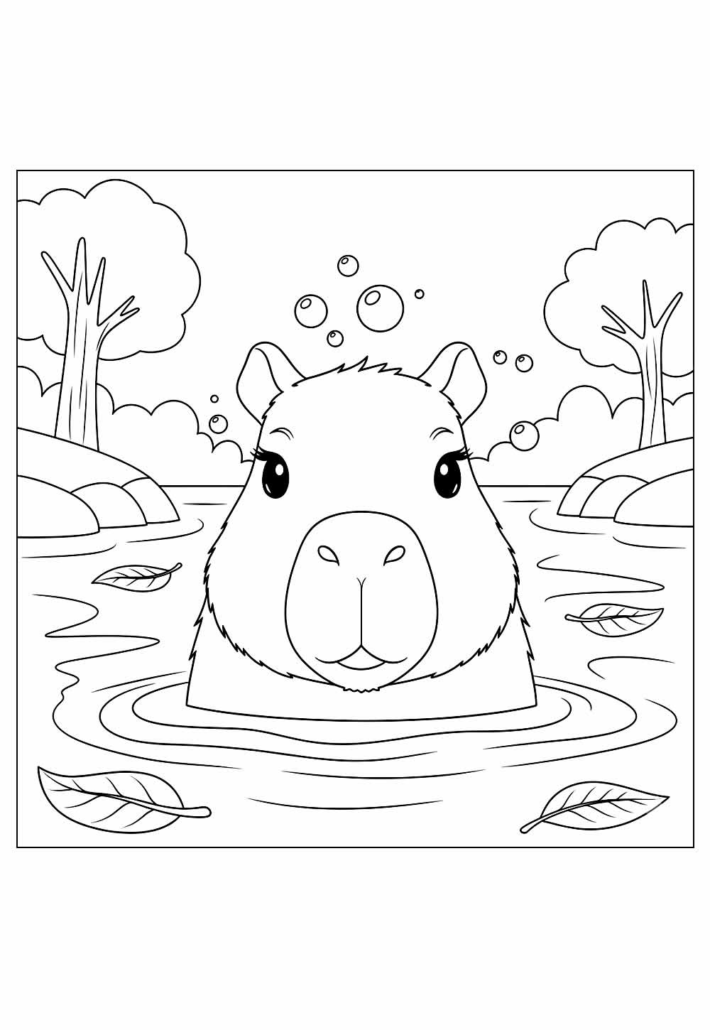 Desenho de Capivara Fofa para pintar