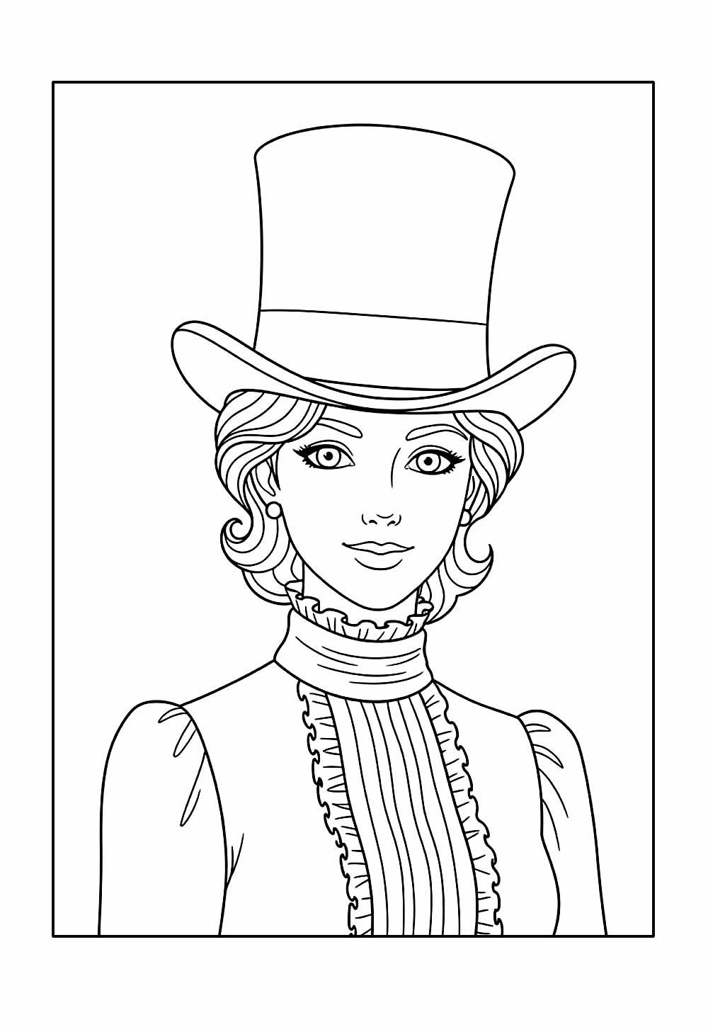 Desenho de Mulher com Cartola para colorir