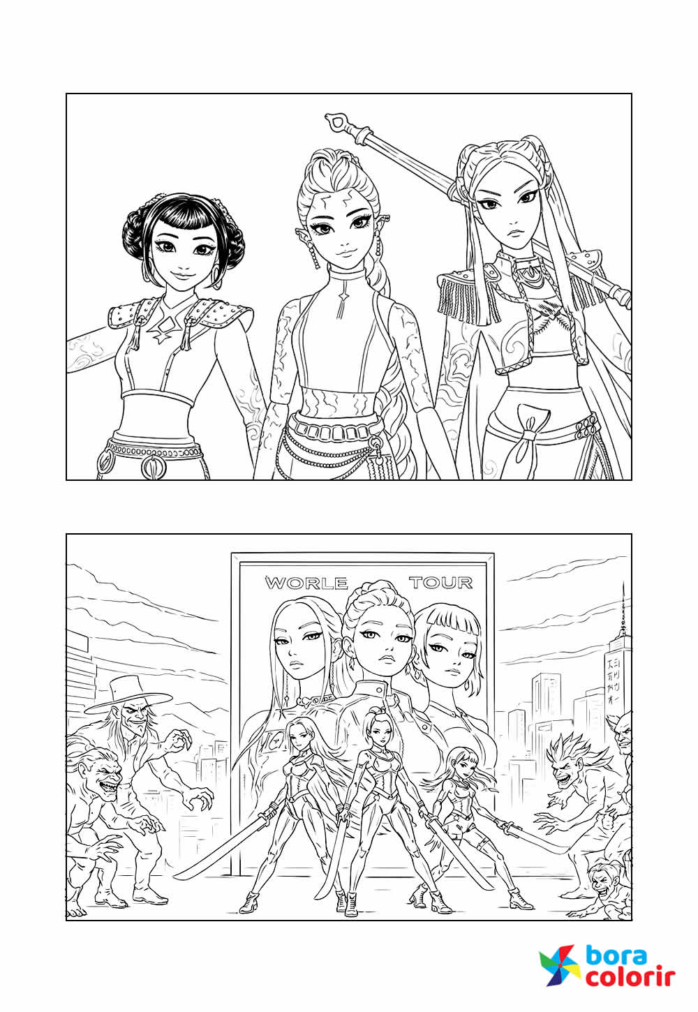 Desenho para Colorir de Guerreiras do K-Pop