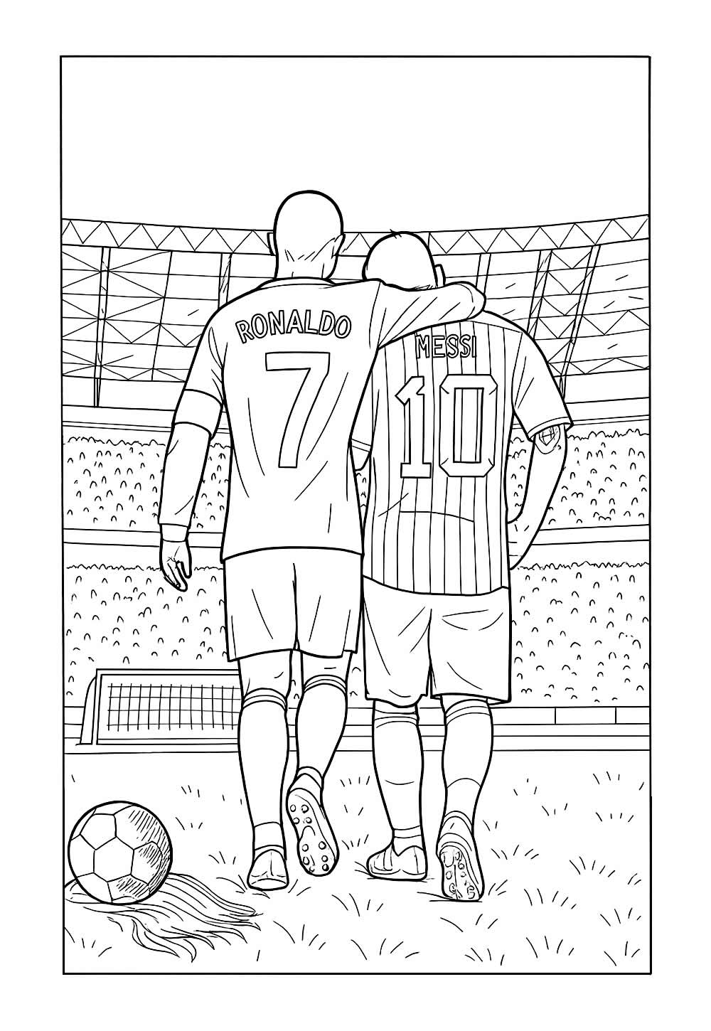 Desenho de Messi e Cristiano Ronaldo abraçados