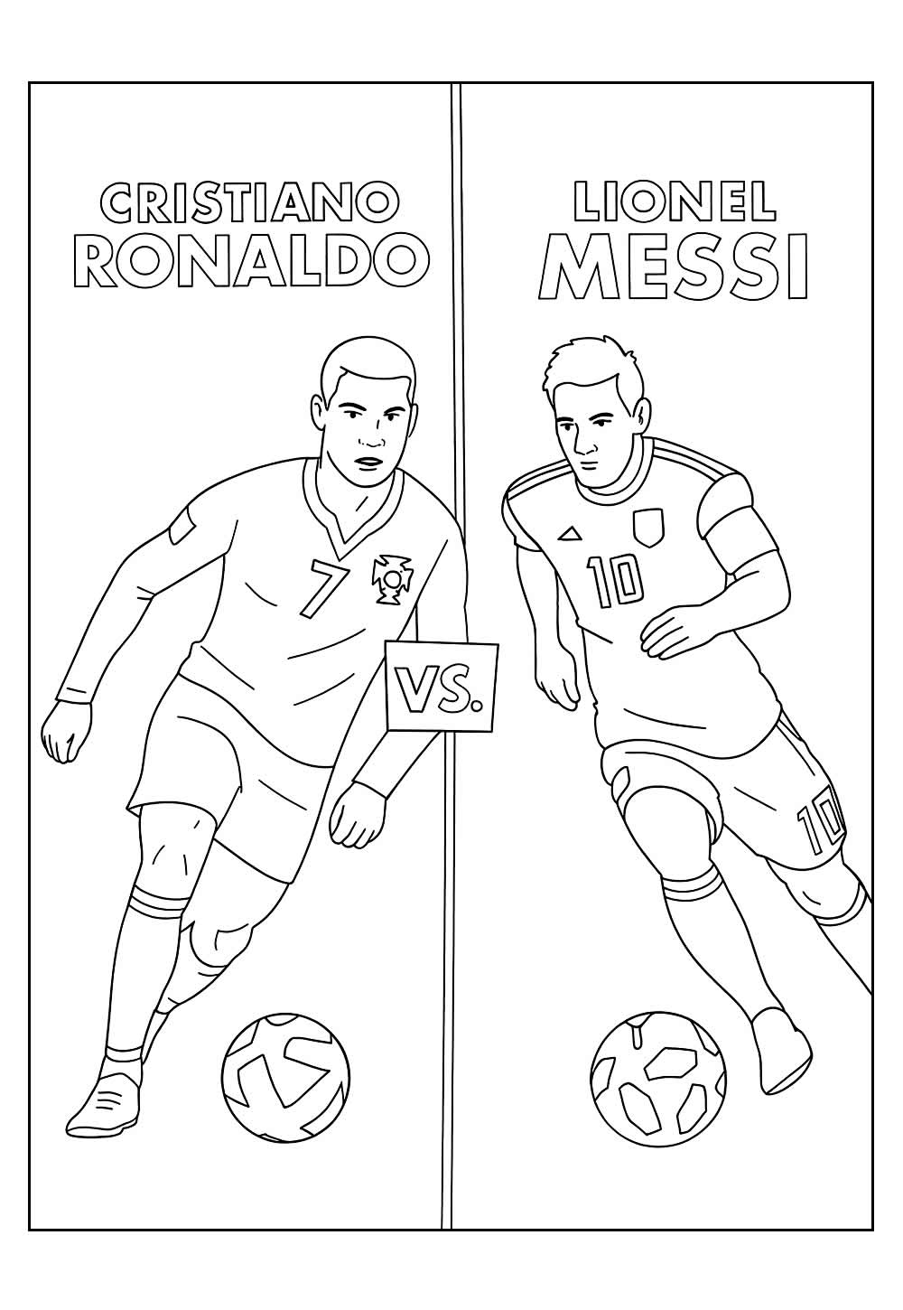 Desenho para colorir de Cristiano Ronaldo vs Lionel Messi para colorir