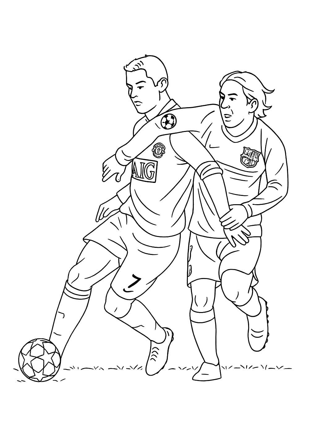 Desenho de Messi e Cristiano Ronaldo no começo da carreira