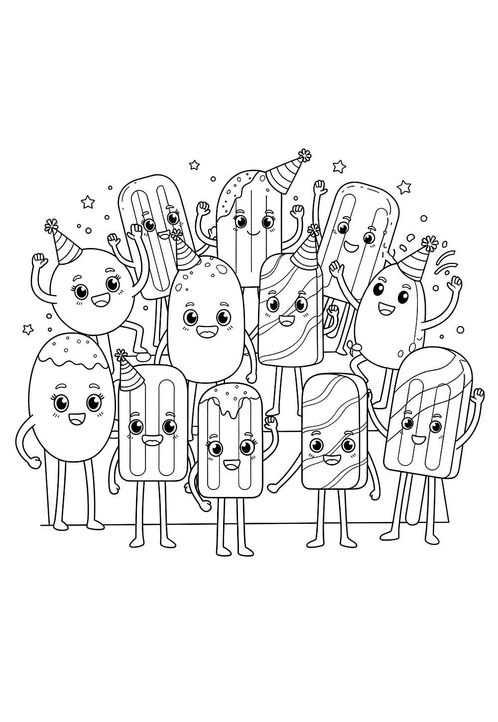 Desenho de Picolés Fofinhos para colorir