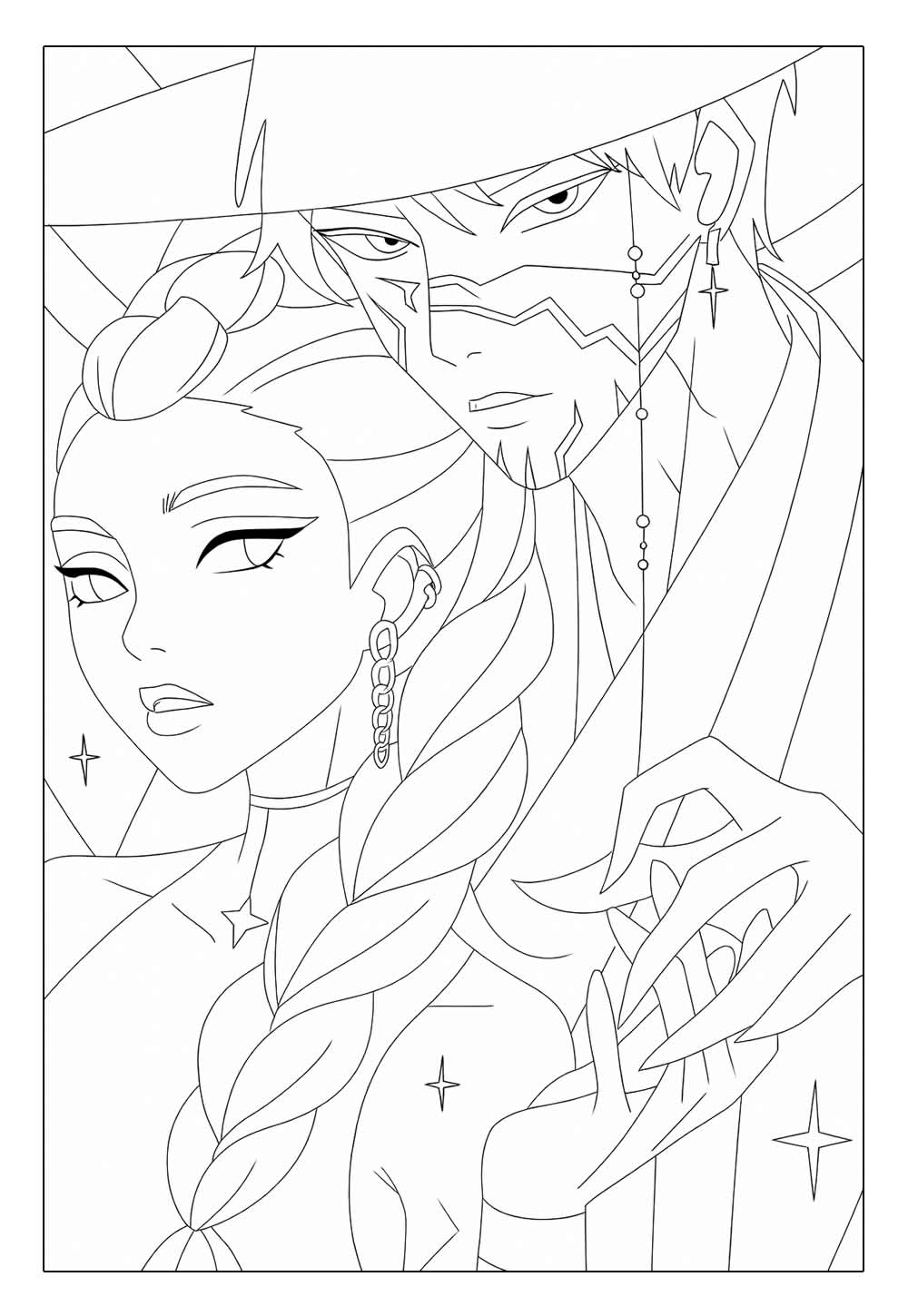 Desenhos de Jinu e Rumi para colorir - Guerreiras do K-Pop