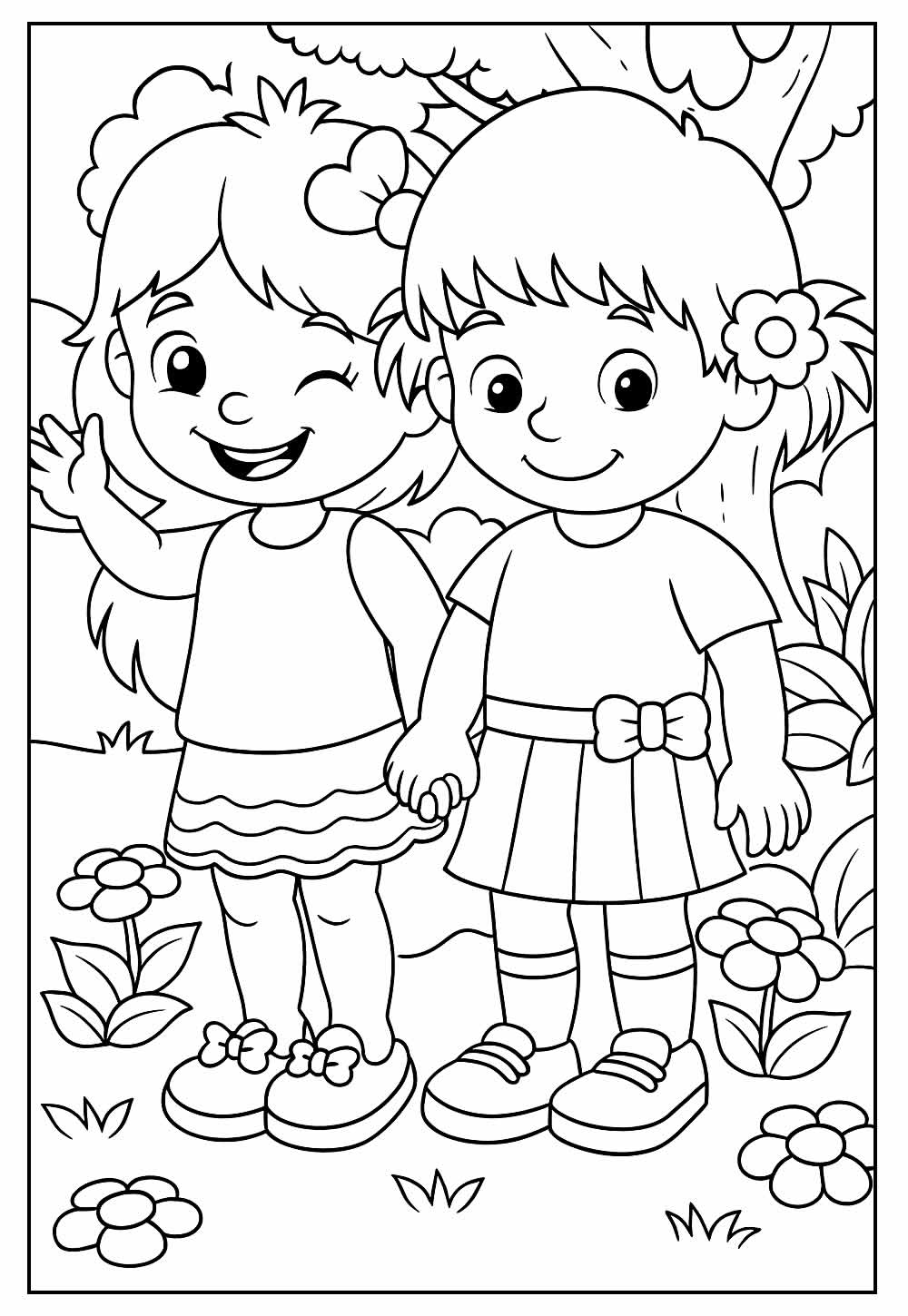 Desenho Fofo para Colorir de Menino e Menina