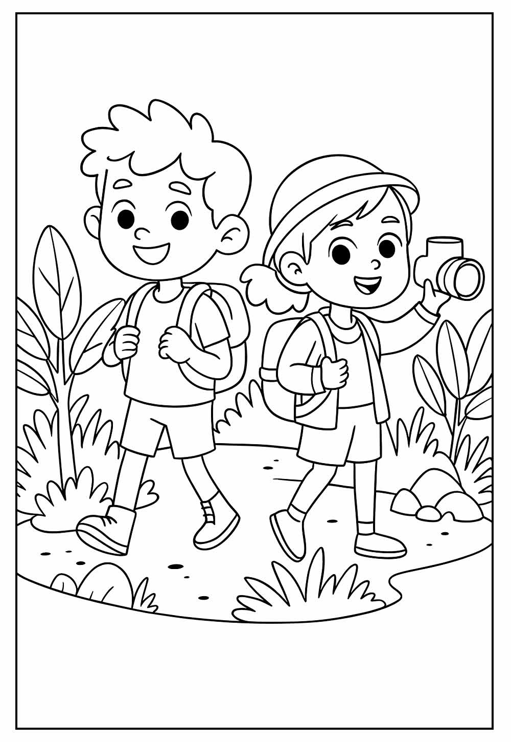 Desenho Fofo para Colorir de Menina e Menino