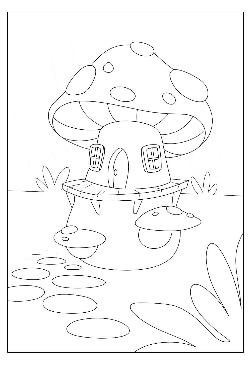 Desenho Fofo para Colorir de Casa Cogumelo