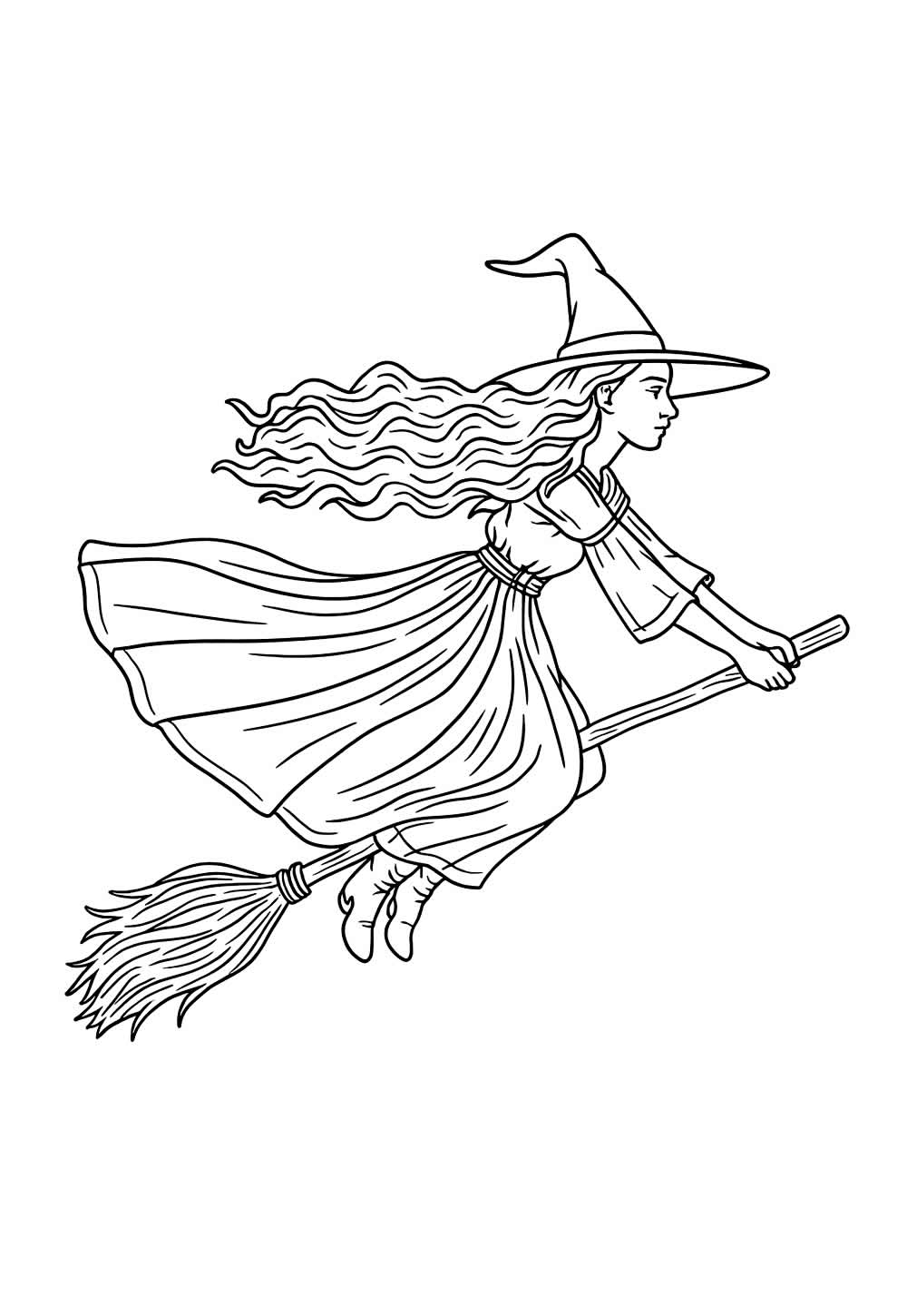Desenhos Bruxa Voando com Vassoura Colorir