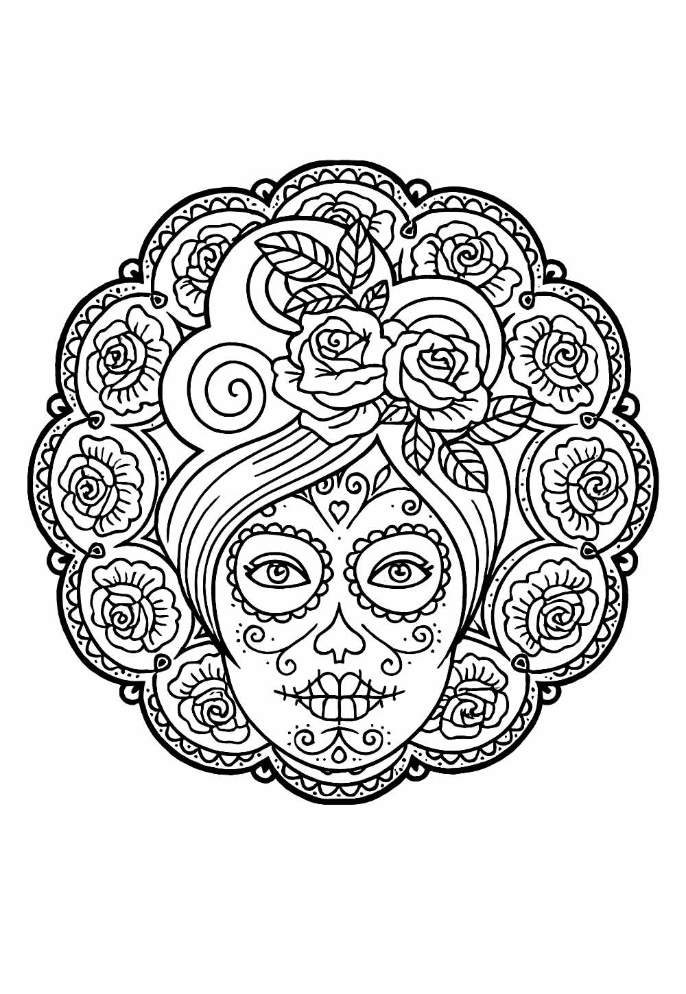 Desenho de Mullher com Caveira Mexicana para colorir