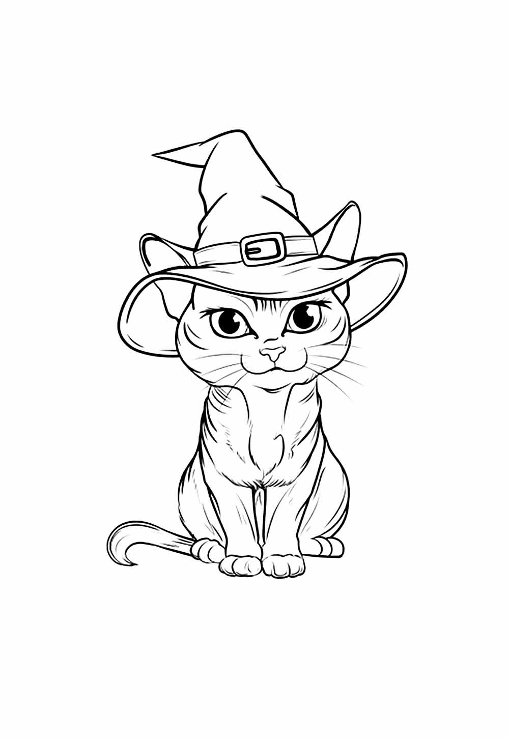 Desenho de Gato com Chapéu de Bruxa
