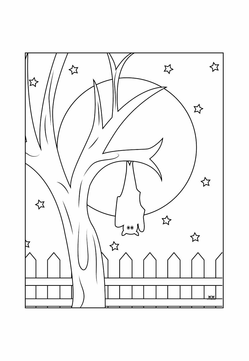 Desneho de Morcego e Lua para colorir