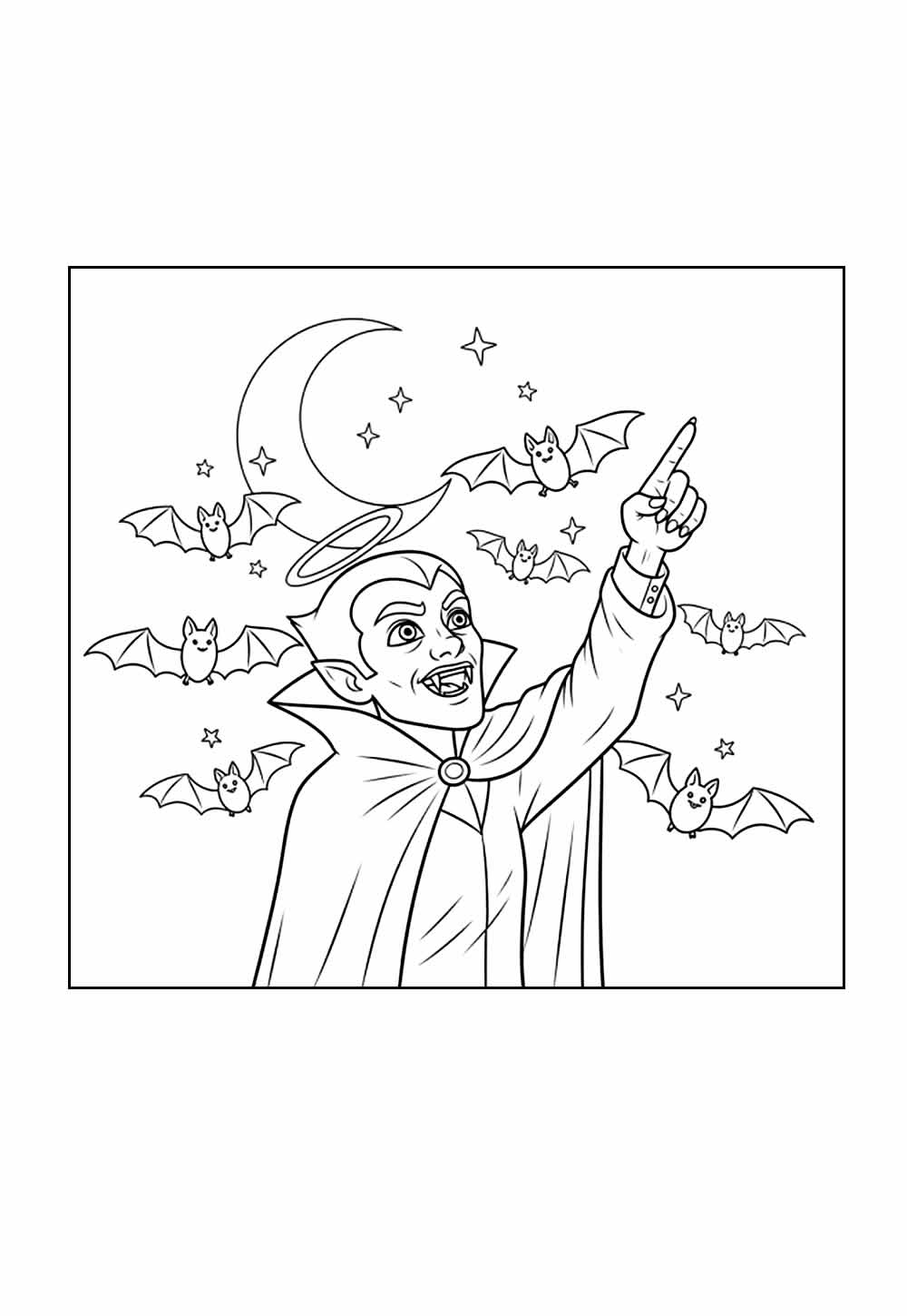 Desenho de Vampiro - Lua e Morcegos