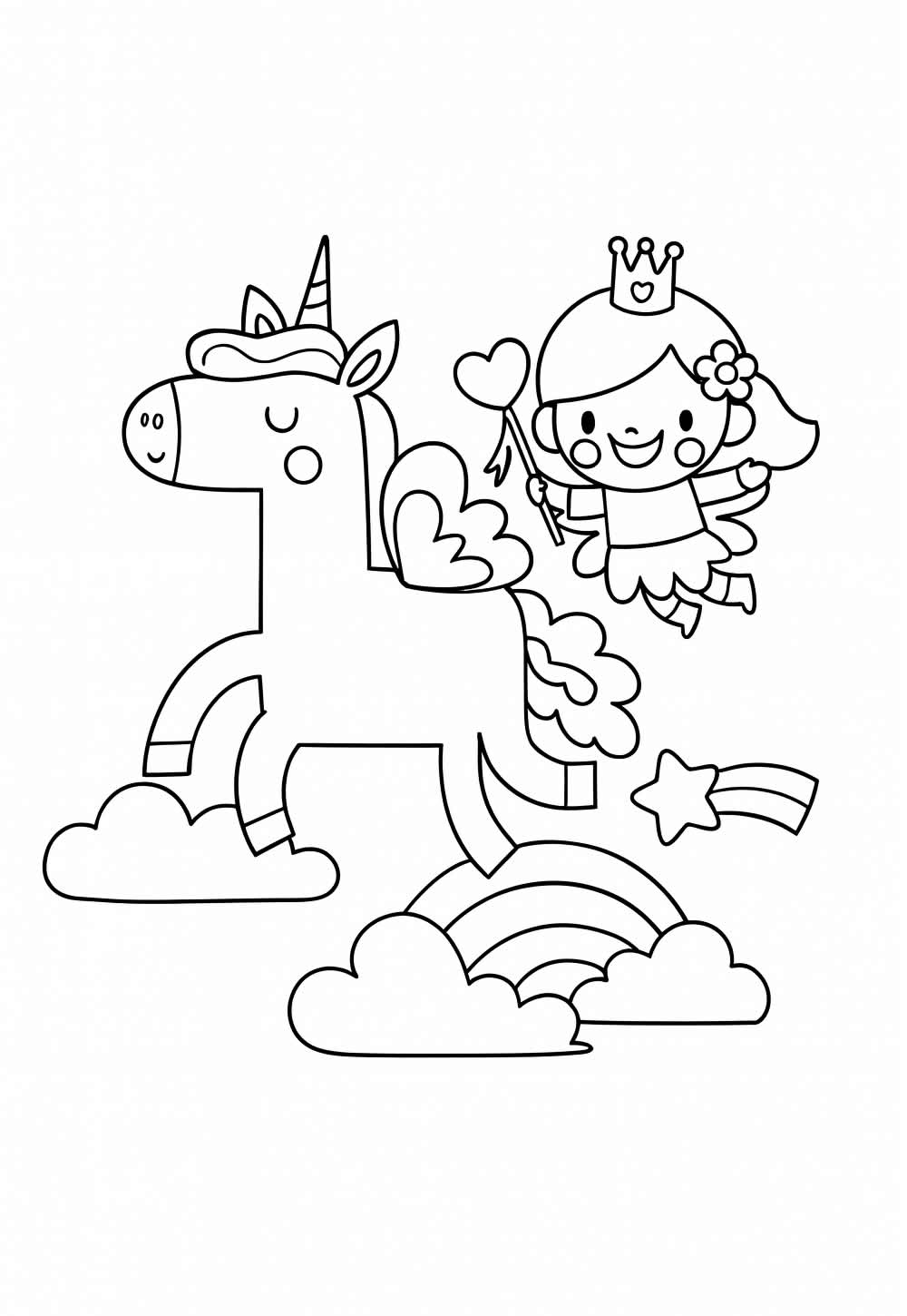 Desenho para colorir de Unicórnio e Fada