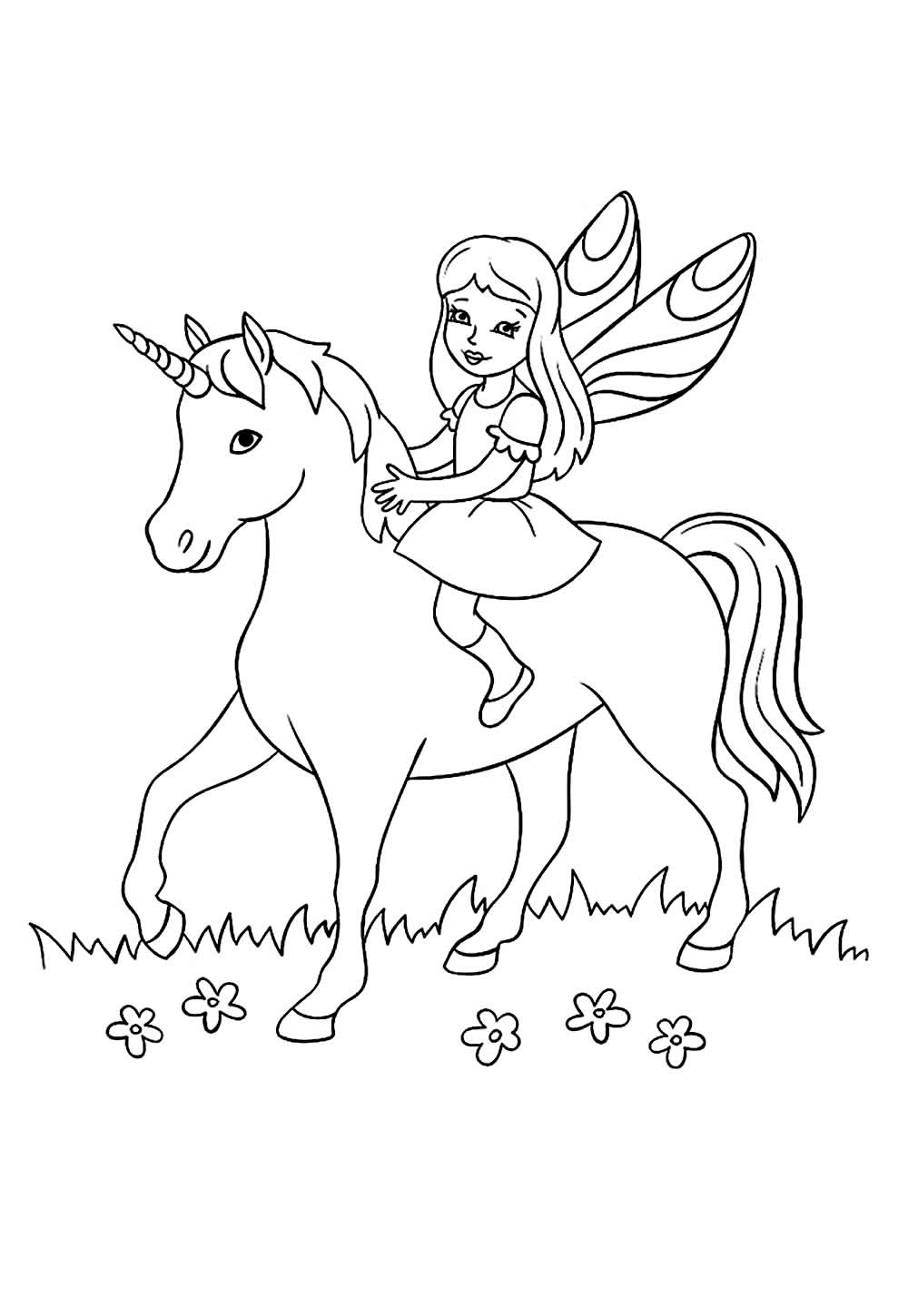 Unicórnio e Fada para colorir