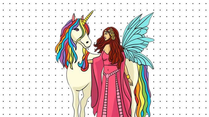 Desenhos de Unicórnio e Fada para colorir