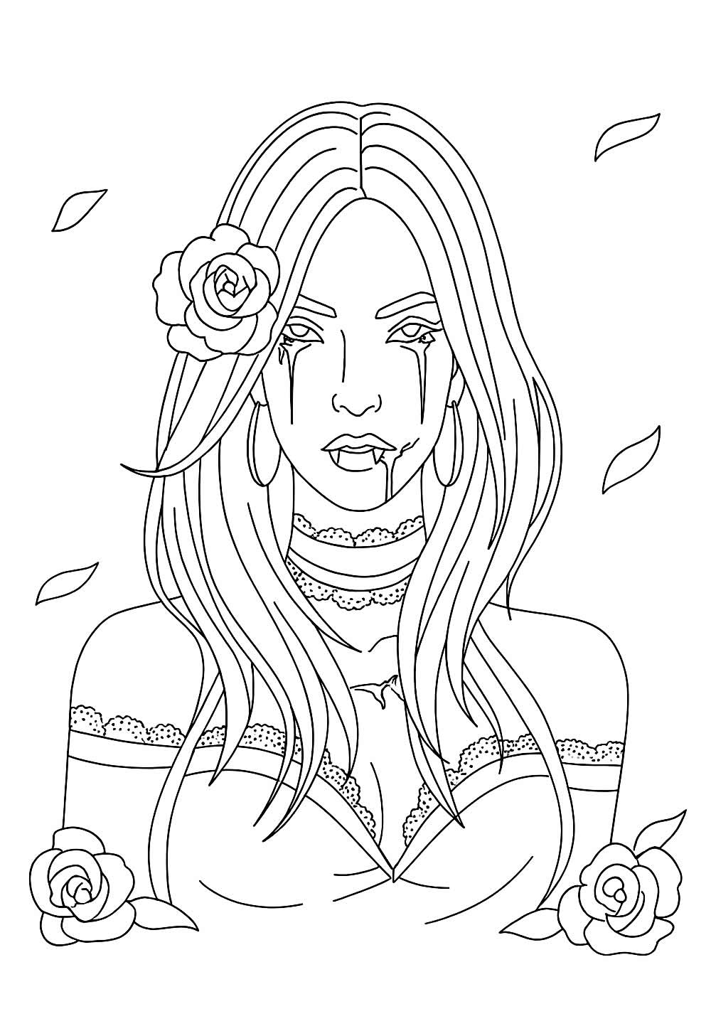 Vampira com Flor para colorir