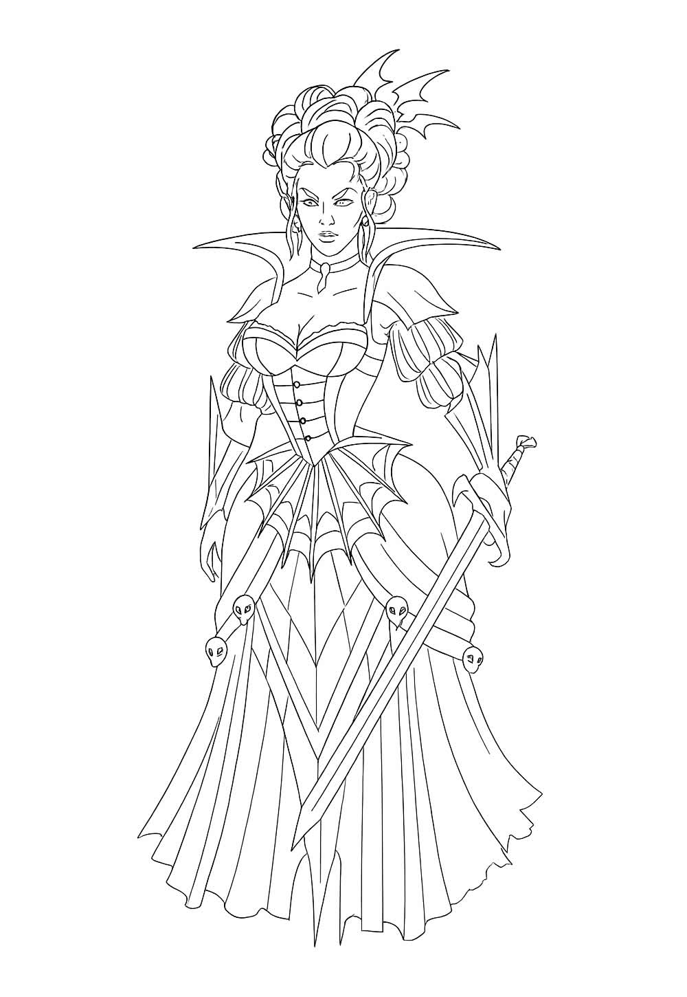 Desenho de Vampira com Espada para colorir