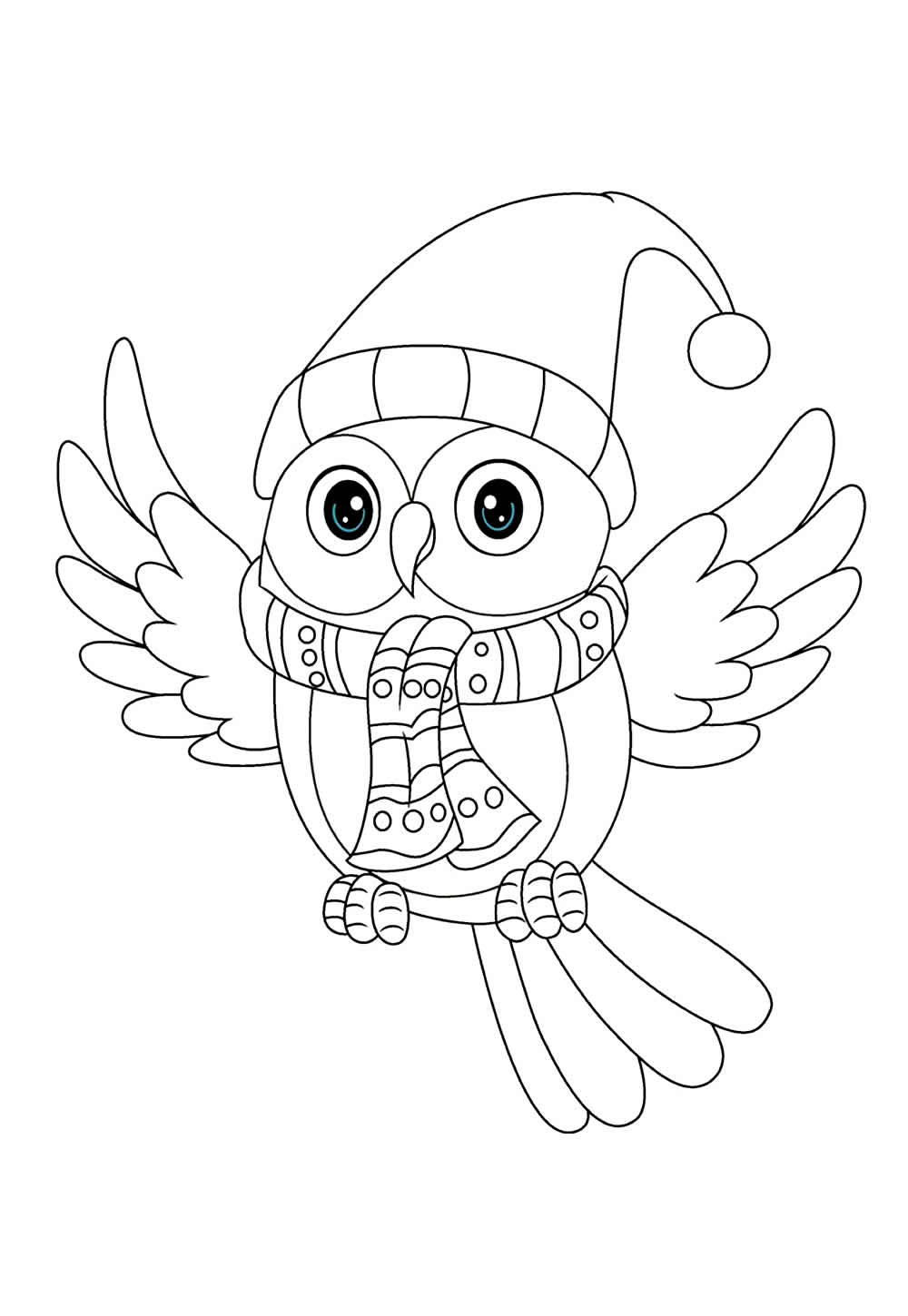 Desenho de Coruja de Natal para pintar