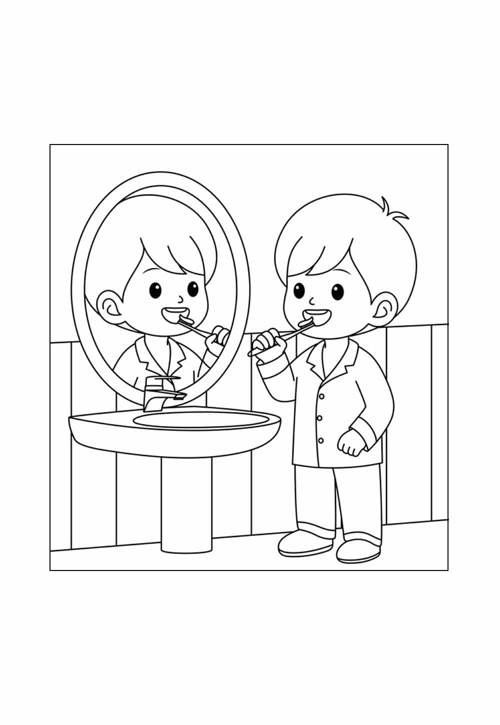 Desenho de Criança Escovando os Dentes para colorir
