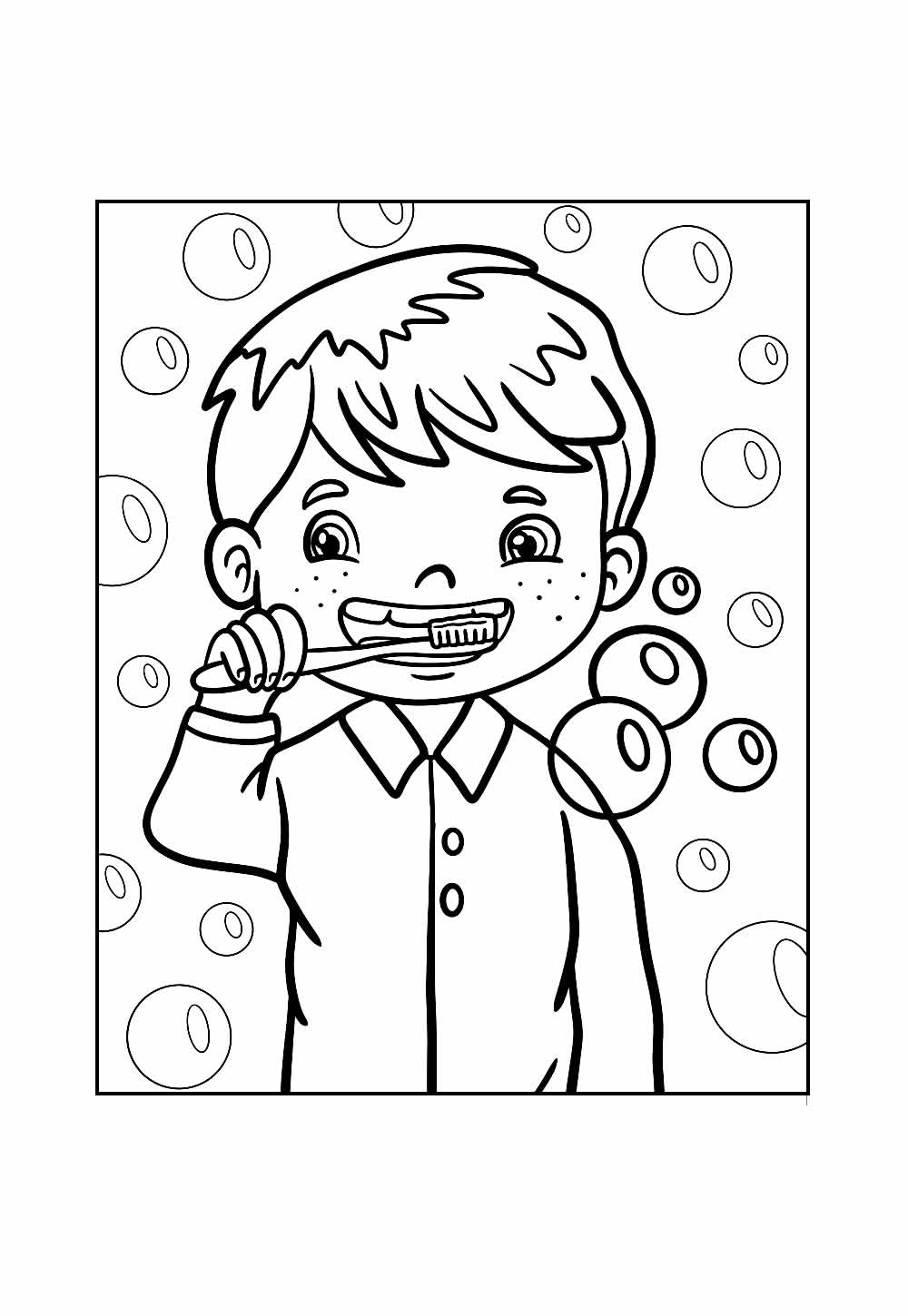 Desenho de Criança Escovando os Dentes para imprimir