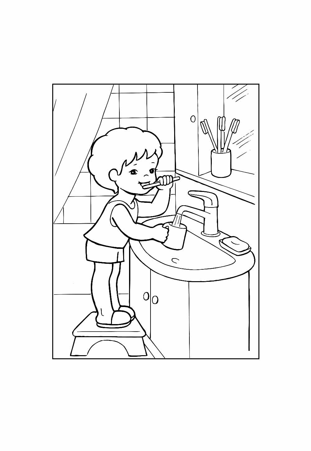 Criança Escovando os Dentes para colorir