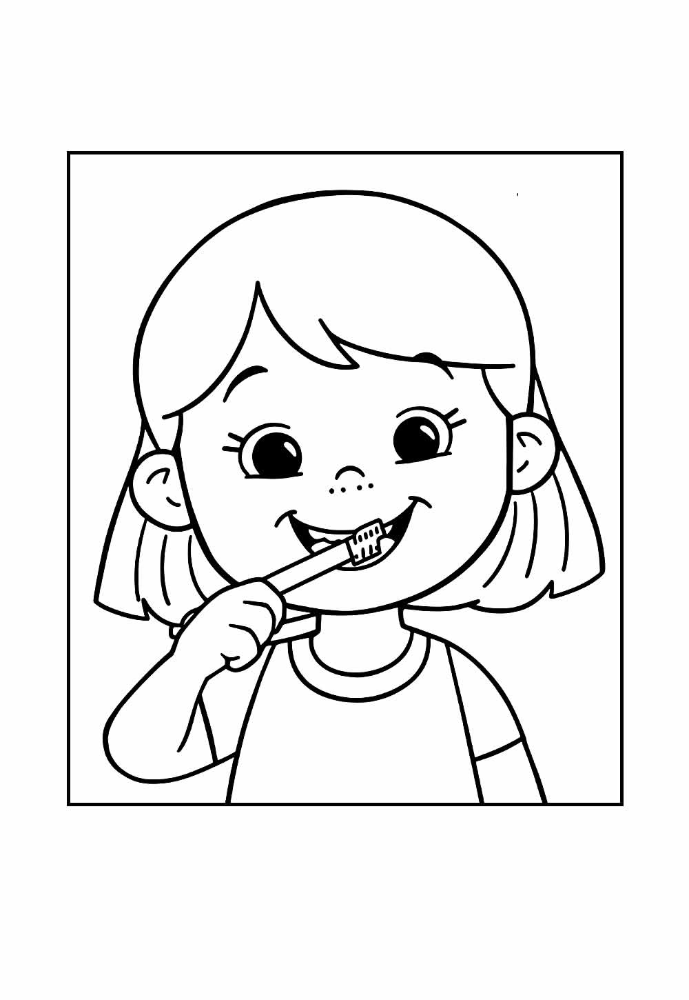 Desenho de Menina Escovando os Dentes para colorir