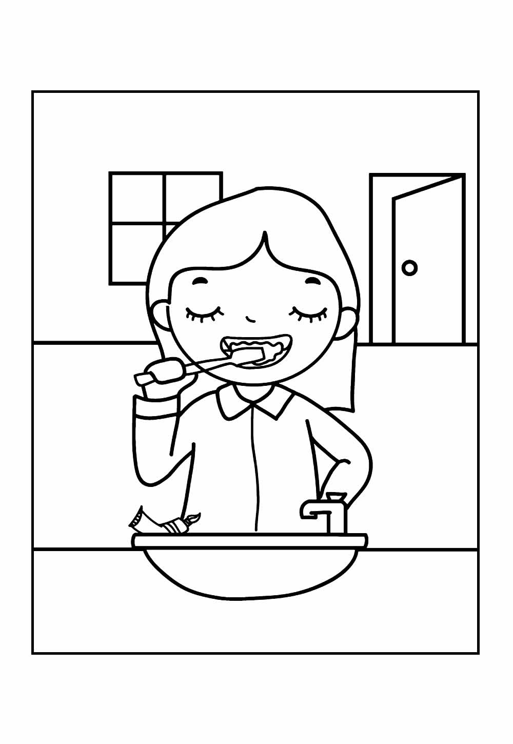 Criança Escovando os Dentes para colorir