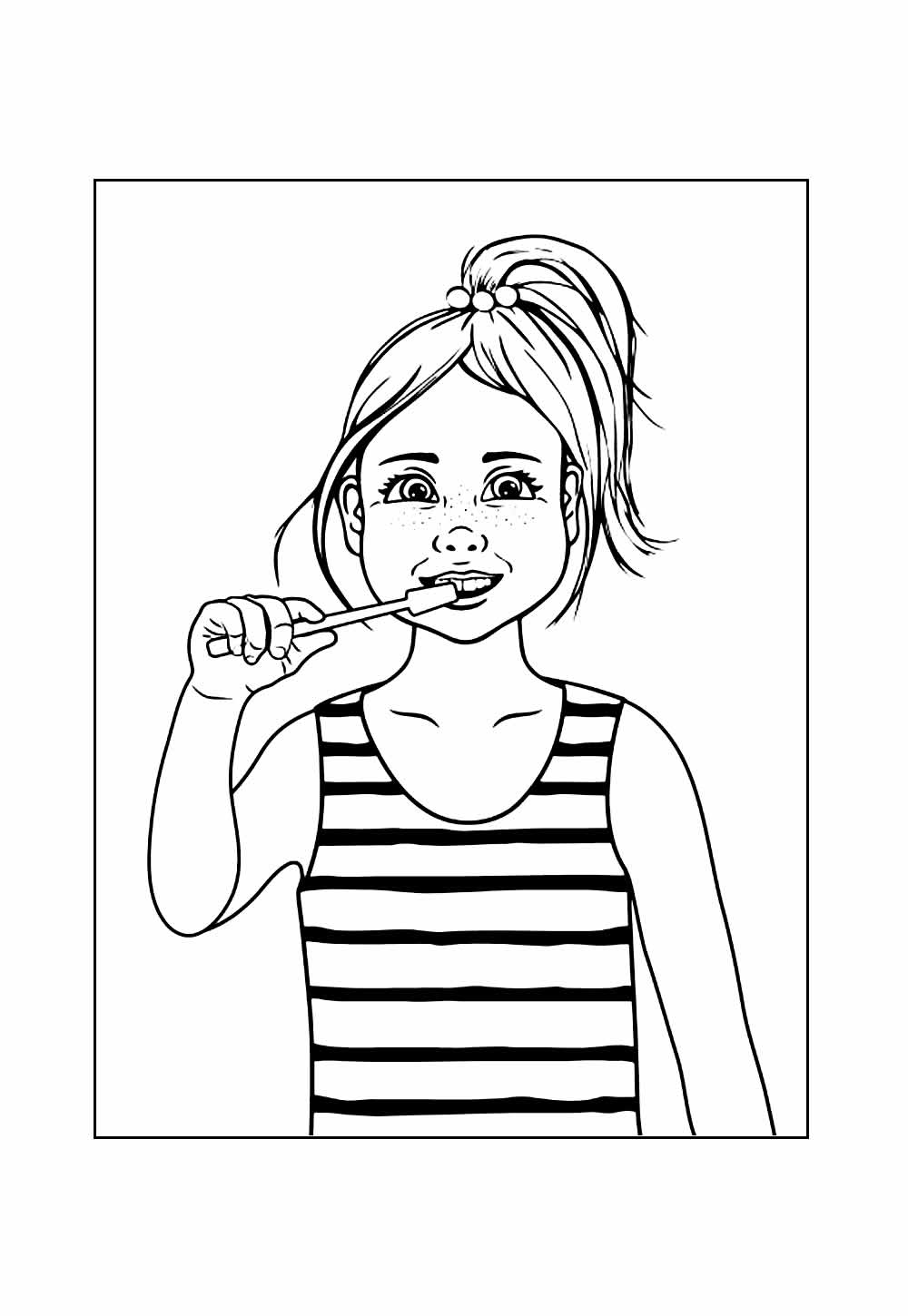 Desenho de Menina Escovando os Dentes para colorir