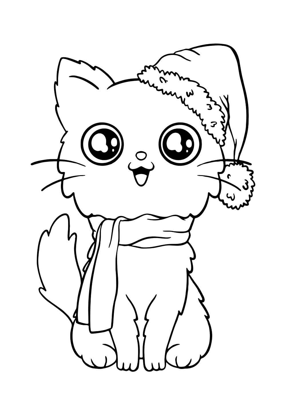 Desenho de Gato de Natal para colorir