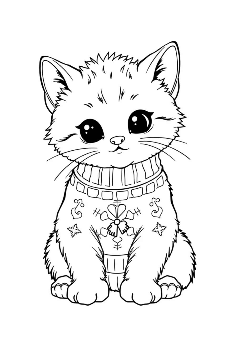 Desenho de Gatinho de Natal para colorir