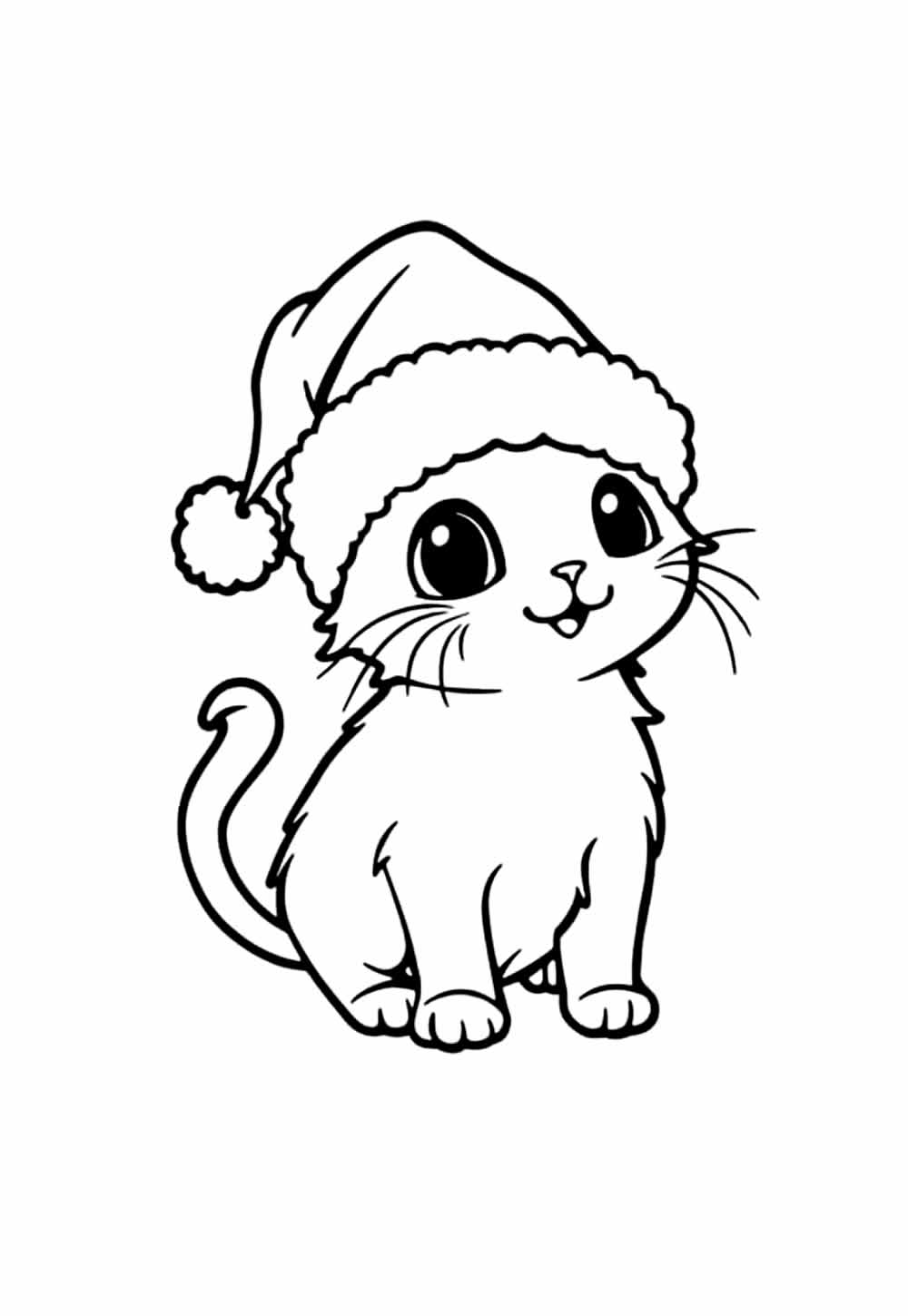 Desenho de Gato com Gorro de Natal