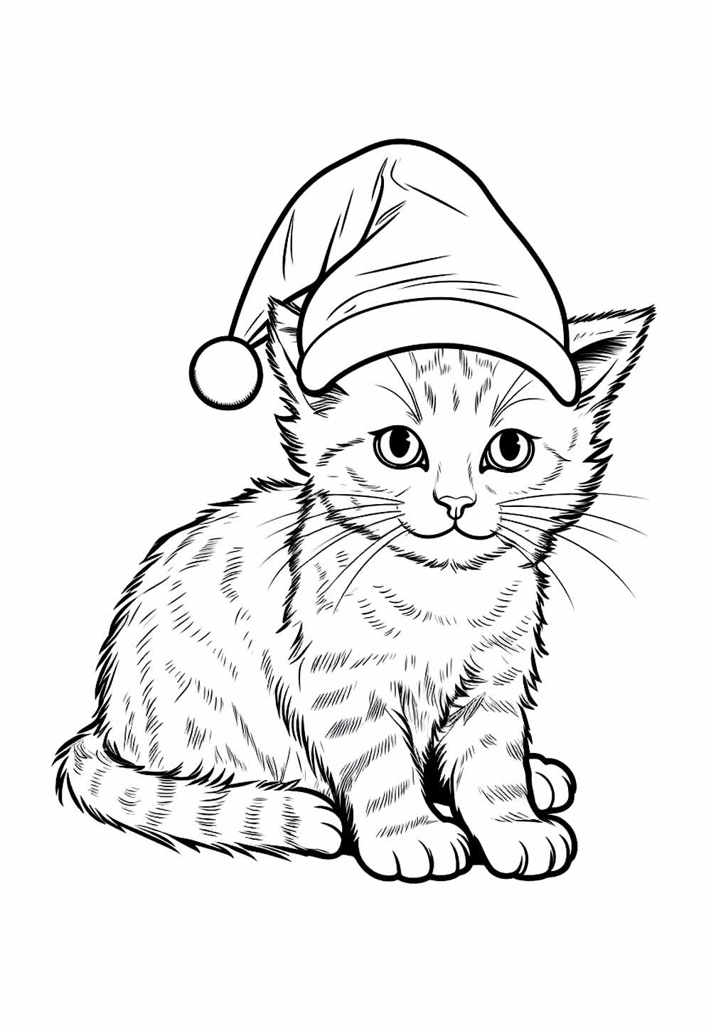 Desenho de Gatinho com Gorro de Natal