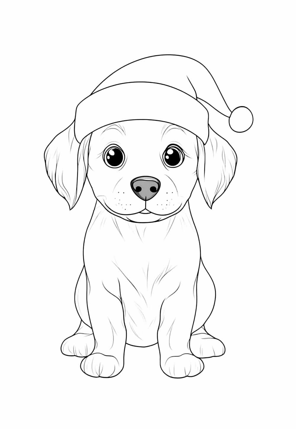 Desenho de Cachorro com Gorro de Natal para colorir