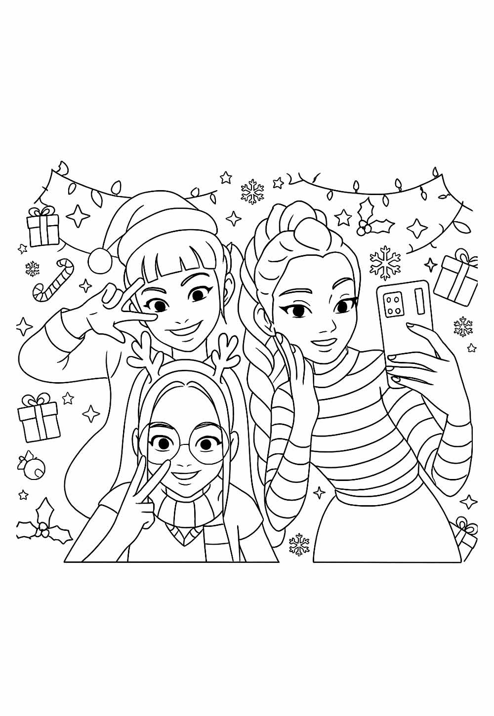 Desenhos de Guerreiras do K-Pop de Natal para pintar